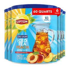 Lipton Zero Sugar Iced Tea Mix, Peach Flavor Black Iced Tea, Makes 10 Quarts (Pack of 6)