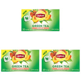 Lipton Green Tea Bags, Peach | 20 Tea Bags | Pack of 3 | With Caffeine | With Flavonoids