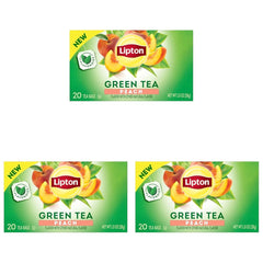 Lipton Green Tea Bags, Peach | 20 Tea Bags | Pack of 3 | With Caffeine | With Flavonoids