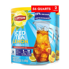 Lipton Lemon Flavor Iced Tea Mix with Reduced Sugar, Makes 28 Quarts (Pack of 2)