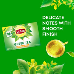 Lipton Decaffeinated Green Tea Bags, Unsweetened Teabags for Decaf Hot Tea or Decaf Iced Tea with Flavonoids, 40 Total Tea Bags (Pack of 2)