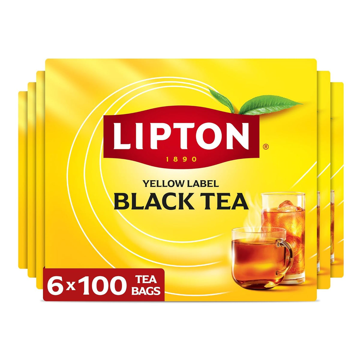 Lipton Black Tea Bags 600-Count Premium Breakfast Tea with High Caffeine for Hot or Iced Tea Beverages, 100% Rainforest Alliance Certified Bulk Tea, 6-Pack of 100 Bags Each