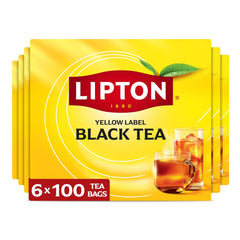 Lipton Black Tea Bags 600-Count Premium Breakfast Tea with High Caffeine for Hot or Iced Tea Beverages, 100% Rainforest Alliance Certified Bulk Tea, 6-Pack of 100 Bags Each