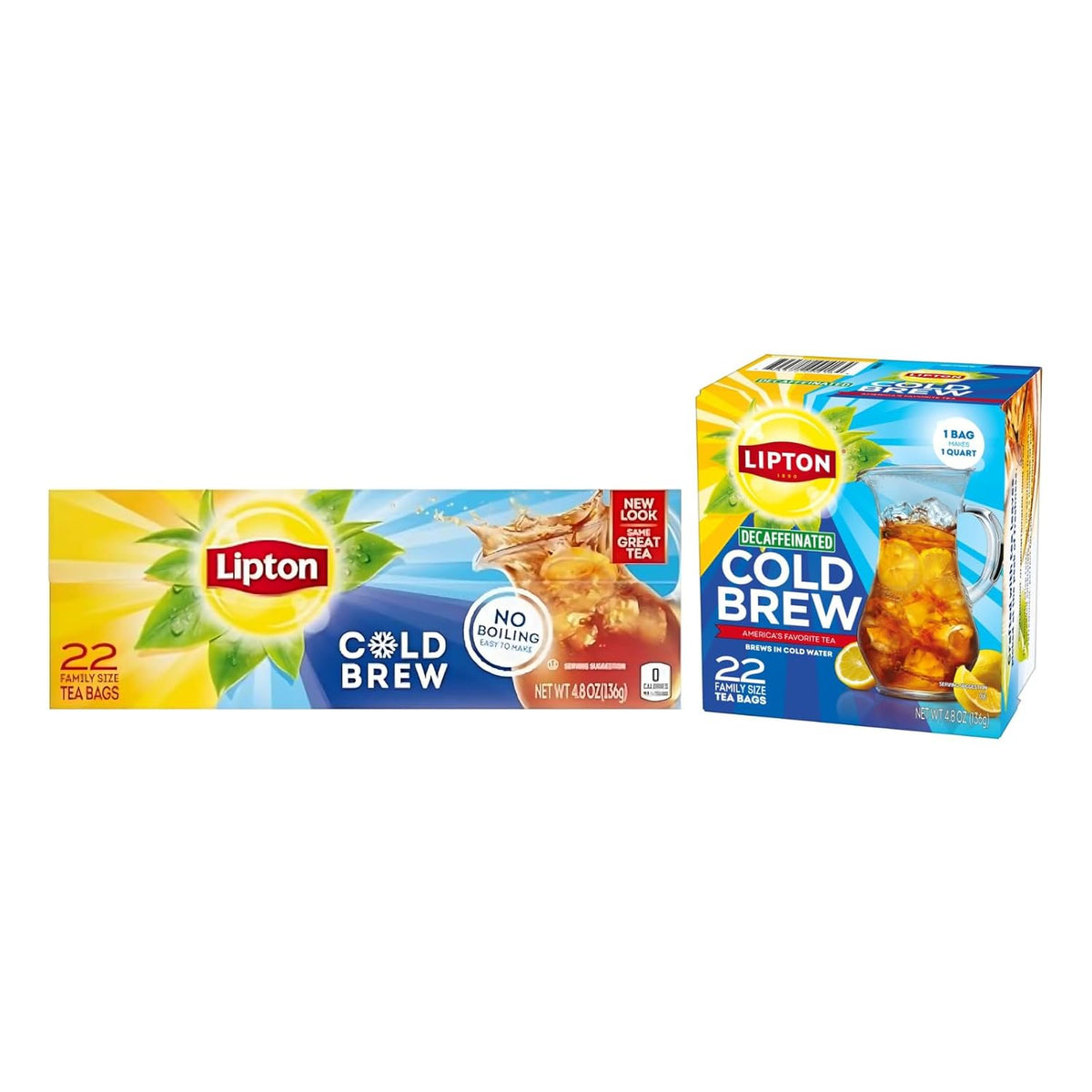 Lipton Cold Brew Family Size Tea Bags, Original & Decaf 22 CT (1ea) (Variety Pack)