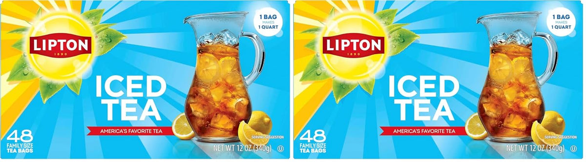 Lipton Unsweetened Iced Tea Bags, Family Size Zero Calories, 48 Tea Bags (Pack of 2)